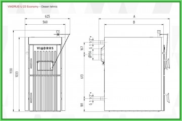 Poza Centrala termica pe lemn din fontă cu gazeificare Viadrus U22 Economy - desen tehnic